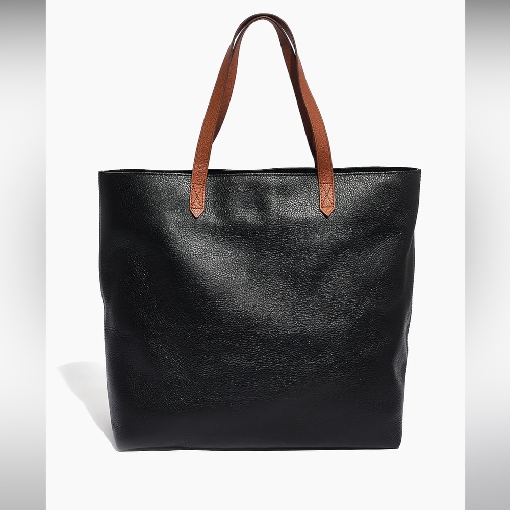 Madewell Black and Saddle Brown Leather East West Transport Tote
